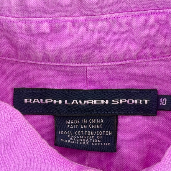 Ralph Lauren Sport Womens 10 Purple Cotton Button Down Shirt Long Slve Pony Logo - Picture 4 of 9